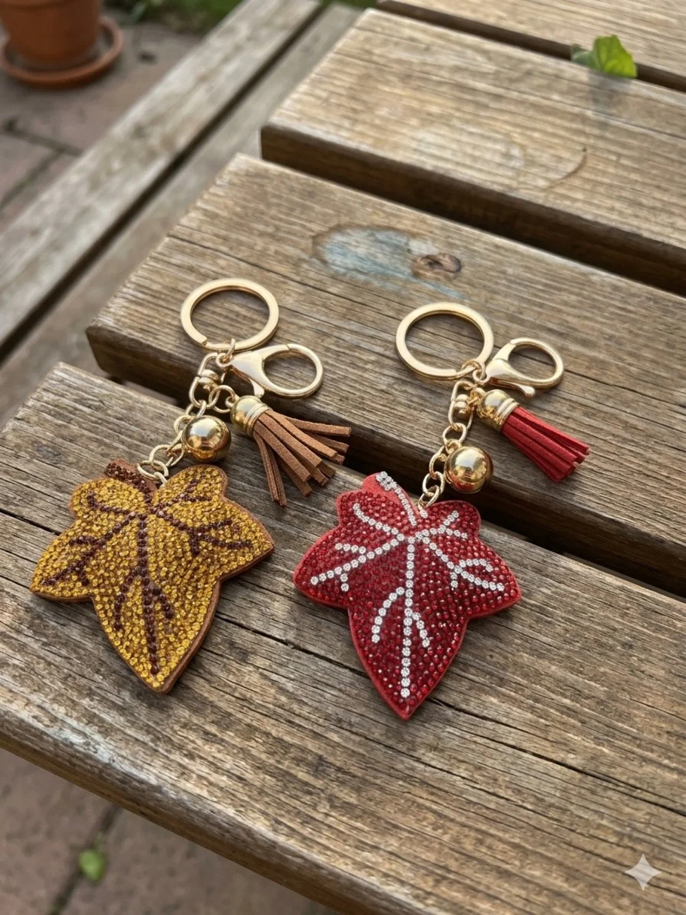 Fall leaves bag charms/ keychains! Set of two !!